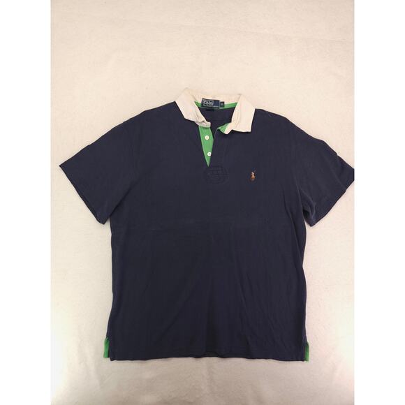 Polo by Ralph Lauren Collared Short Sleeve Polo Shirt Mens Size XL Navy Blue - Picture 2 of 9